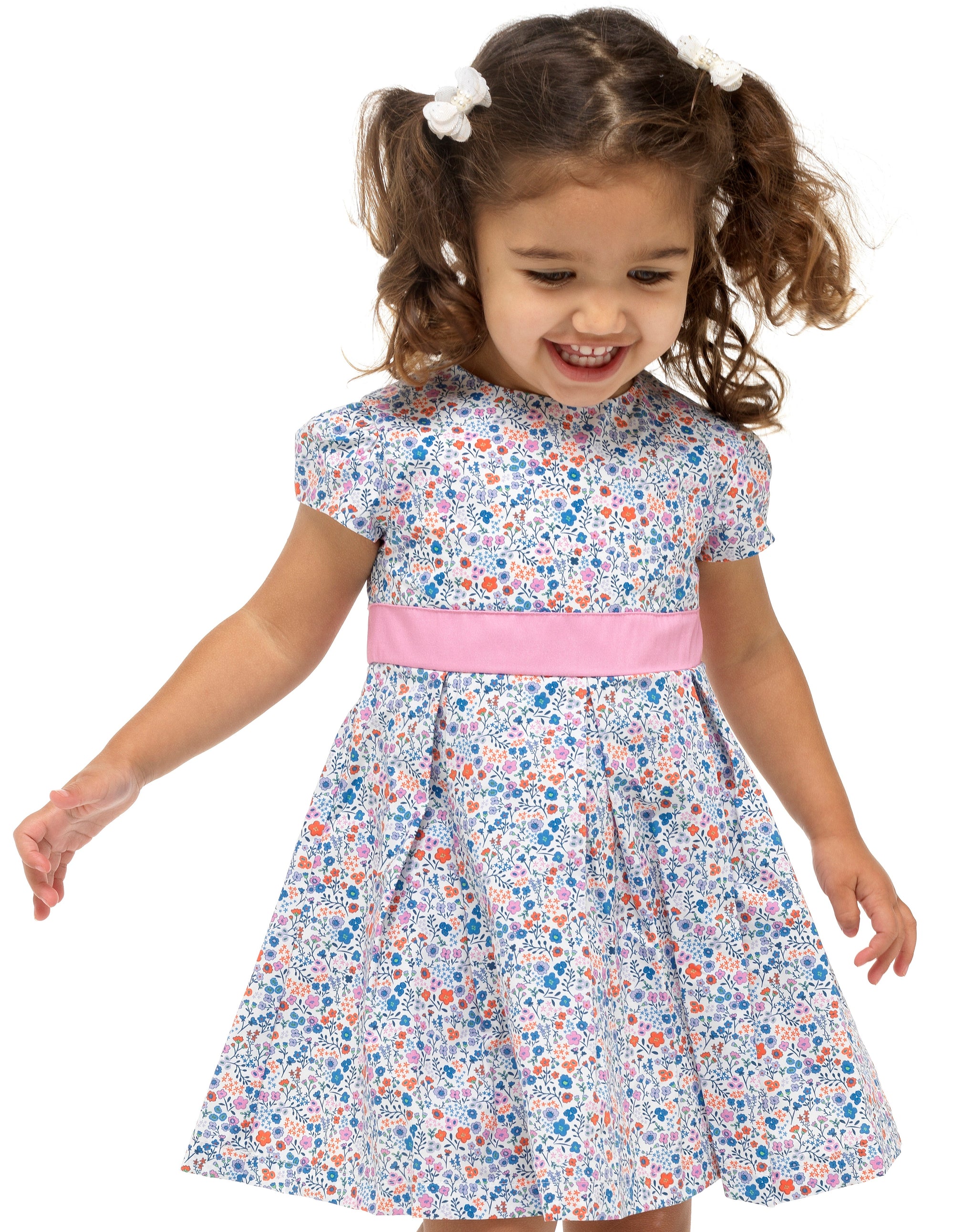 Little Girls Party Dress - Blue Florals