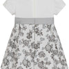 Little Girls Party Dress - White & Grey Florals